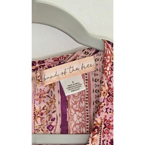 Band Band Of The Free Dress Women Small. Short Sleeve Boho Rust floral Peasant. - Picture 4 of 11